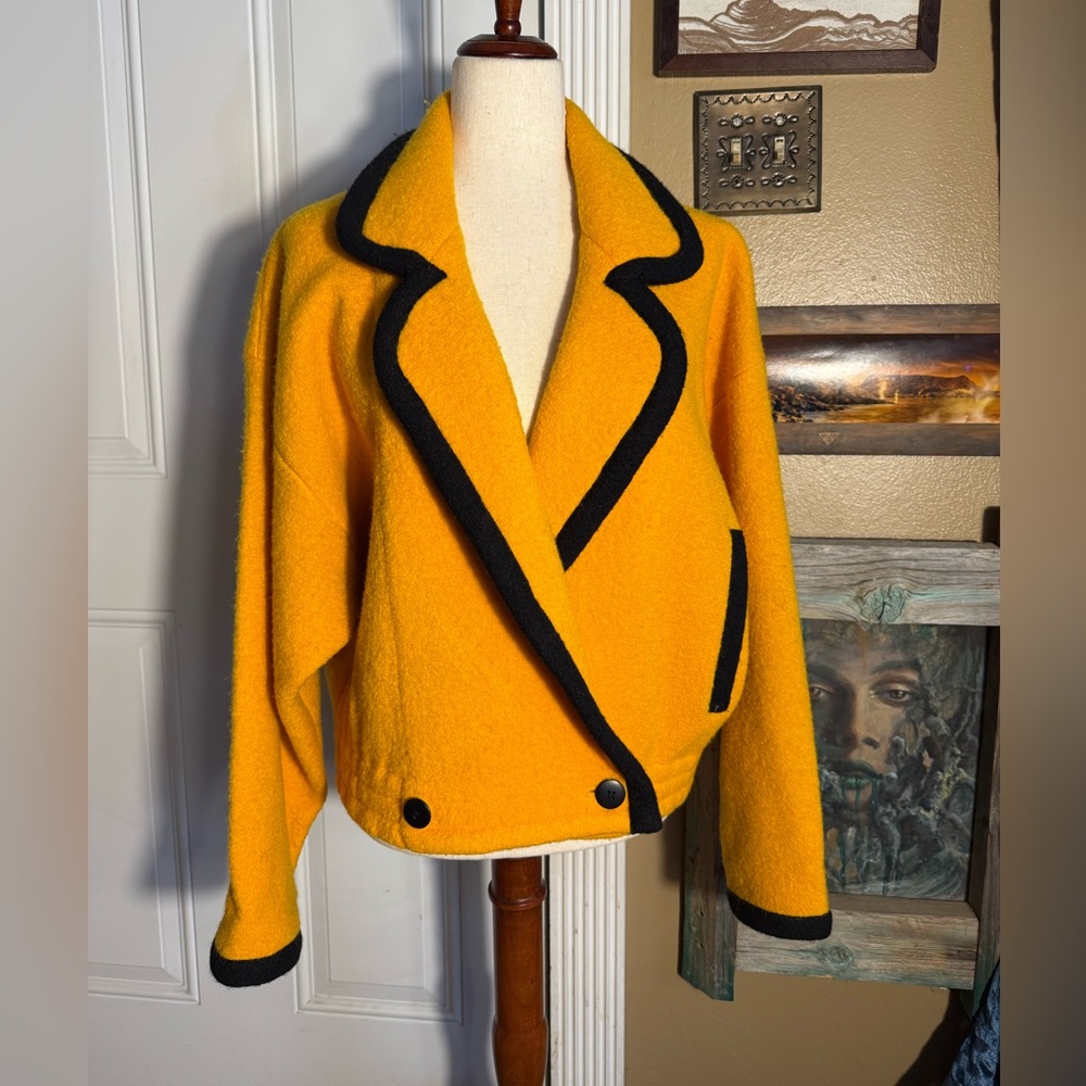 Vintage IB Diffusion Boiled Wool Coat Yellow Black 90s Small